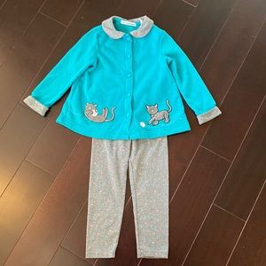 Christie Brooks two-piece set with cat appliqués